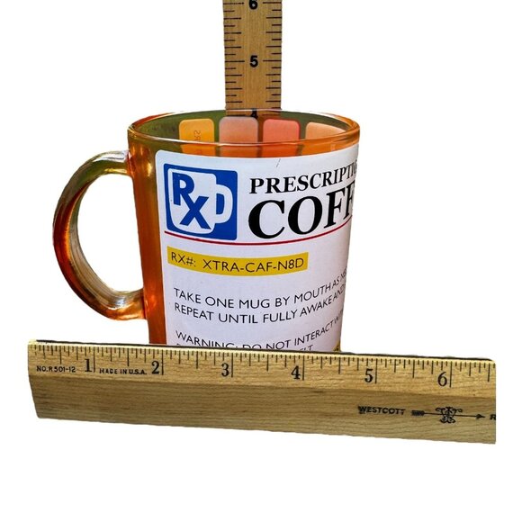 Prescription Coffee Mug Orange Glass Humor Gift RX & Funny Warning Labels 17.5 o - Picture 5 of 7
